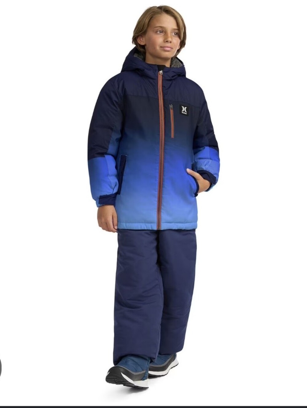 Hurley Boys' Navy to Bright Blue Ombre Hooded Puffer Jacket
